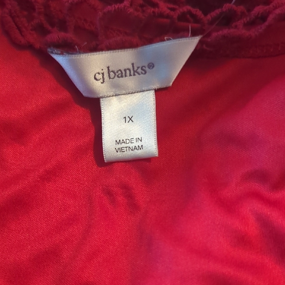CJ Banks Vibrant Red Crochet Blouse - Picture 2 of 2